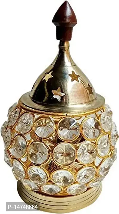 Crystal Akhand Diya for Puja ndash; Brass Decorative Items Oil Lamp Tea Light Holder Lantern Oval Shape-thumb2