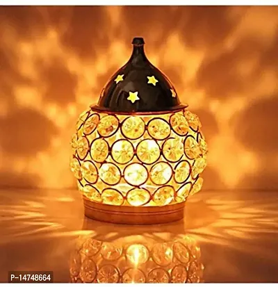 Crystal Akhand Diya for Puja ndash; Brass Decorative Items Oil Lamp Tea Light Holder Lantern Oval Shape-thumb3