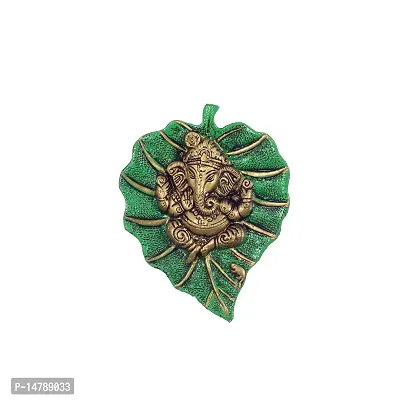 Lord Ganesha on Green Leaf wall hanging-thumb0