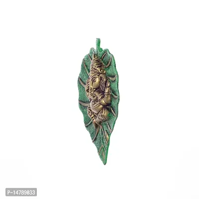 Lord Ganesha on Green Leaf wall hanging-thumb2