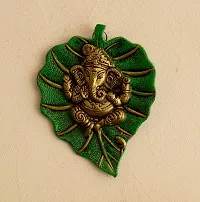 Lord Ganesha on Green Leaf wall hanging-thumb2