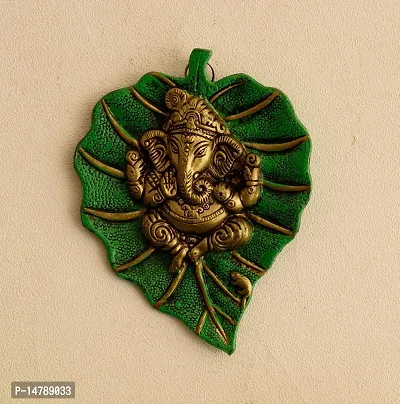 Lord Ganesha on Green Leaf wall hanging-thumb3