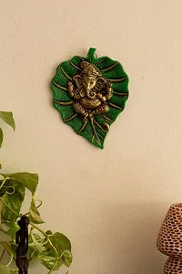 Lord Ganesha on Green Leaf wall hanging-thumb3