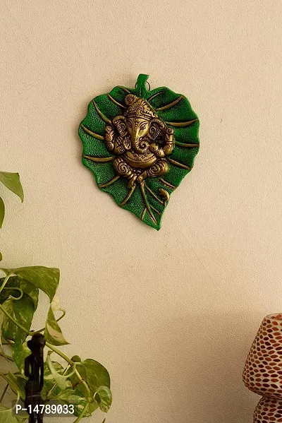 Lord Ganesha on Green Leaf wall hanging-thumb4