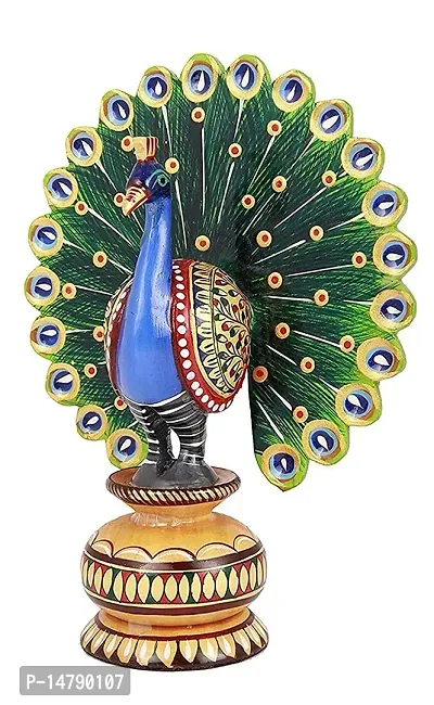 Wood Dancing Peacock Figurine Painting Craft for Home Decor