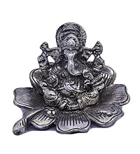 Oxidized White Silver Metal Flower Lord Ganesha Idol-thumb1