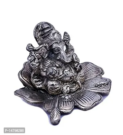 Oxidized White Silver Metal Flower Lord Ganesha Idol-thumb3