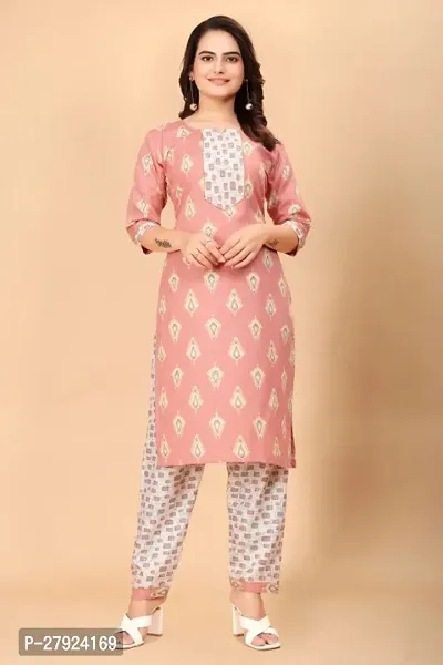 Fancy Trendy Designer Womens Cotton Fabric Kurta with Pant set-thumb3