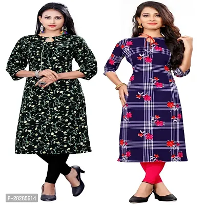 Stylish Multicoloured Crepe Printed A-line Kurta For Women Combo Of 2