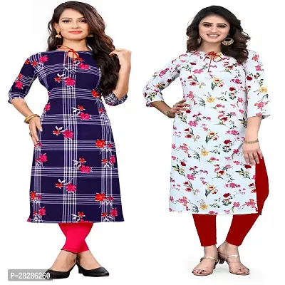 Stylish Multicoloured Crepe Printed A-line Kurta For Women Combo Of 2