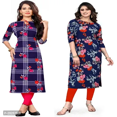 Stylish Multicoloured Crepe Printed A-line Kurta For Women Combo Of 2-thumb0