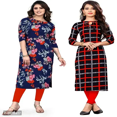 Stylish Multicoloured Crepe Printed A-line Kurta For Women Combo Of 2