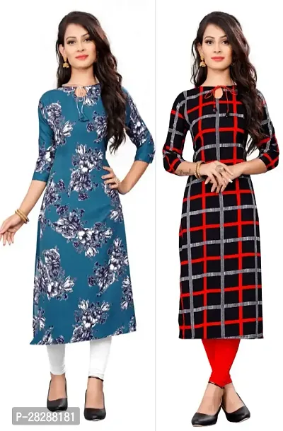 Stylish Multicoloured Crepe Printed A-line Kurta For Women Combo Of 2