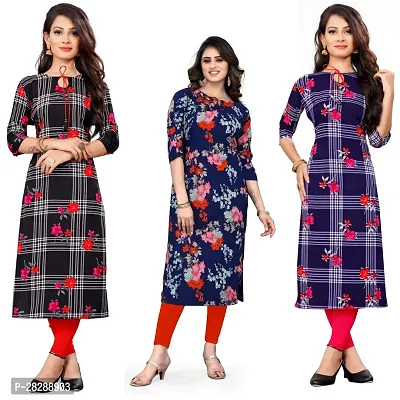 Stylish Multicoloured Crepe Printed A-line Kurta For Women Combo Of 3-thumb0