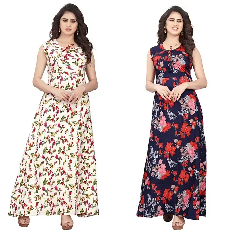 Stylish Crepe Printed Ethnic Gown - Pack of 2