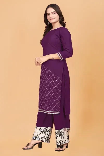 Women Embroidery Straight Kurta With Palazzo Set