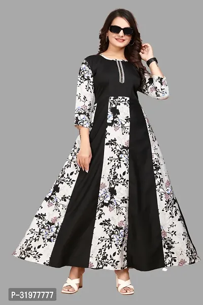 Stylish Crepe Printed Gown for Women-thumb0