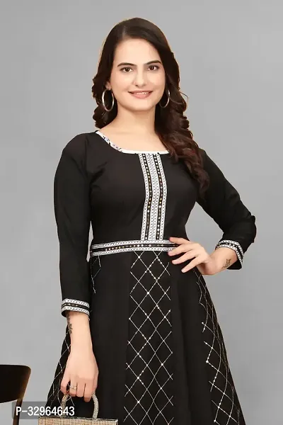 Elegant BlackCrepe Anarkali Embroidered Full Length Gown-thumb5