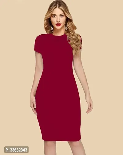 Stylish Maroon Cotton Solid Bodycon Dress For Women-thumb0