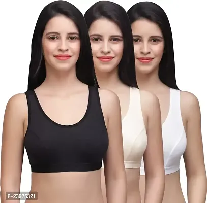 Stylish Fancy Cotton Solid Non Padded Bras For Women Pack Of 3-thumb0