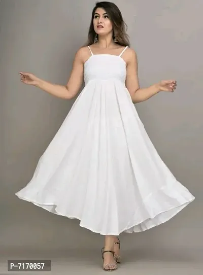Pretty Rayon Solid White Anarkali Long Kurtas For Women
