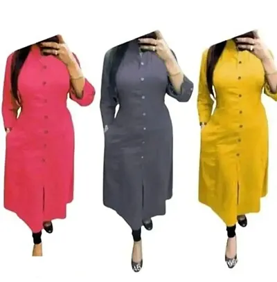 Stylish Rayon Solid A-Line Kurti Combo Of 3