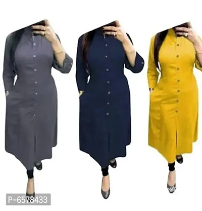 Stylish Rayon Solid A-Line Kurti Combo Of 3