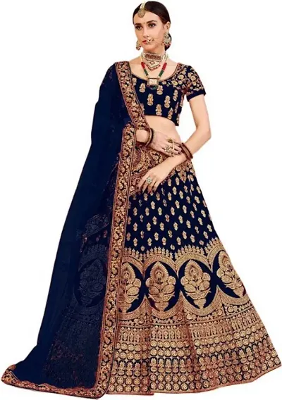 Women's Beautiful Embroidered Semi Stitched Silk Lehenga Choli with Dupatta