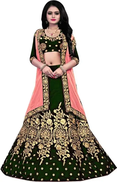 Beautiful Satin Semi Stitched Embroidered Lehenga Choli