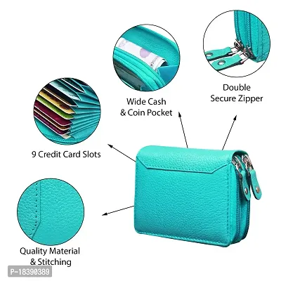 ABYS Genuine Leather Teal Card Cum Cash Holder Wallet with Double Zipper for Men  Women-thumb3
