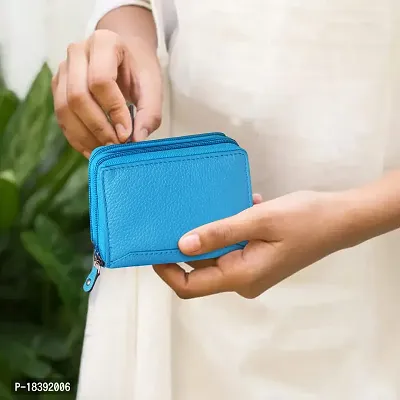 ABYS Genuine Leather Sky Blue Card Cum Cash Holder Wallet with Double Zipper for Men  Women-thumb4
