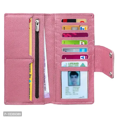 ABYS Genuine Leather Unisex Pink Long Wallet (8541PN-A)-thumb2