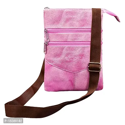 ABYS Genuine Leather White -Pink Sling  Crossbody Bag For Men And Women (1049WP-SA)-thumb0