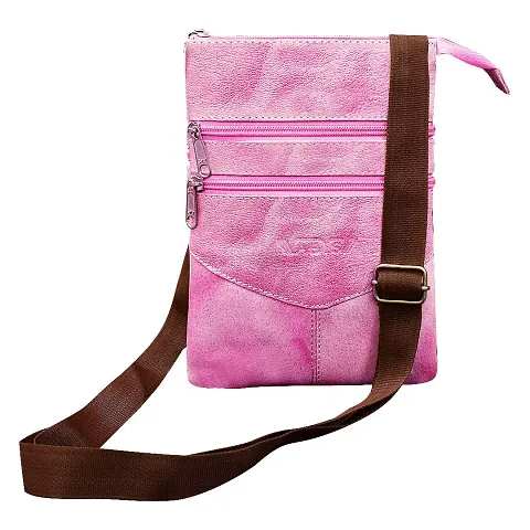 ABYS Genuine Leather White -Pink Sling  Crossbody Bag For Men And Women (1049WP-SA)