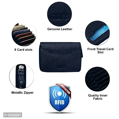 ABYS Genuine Leather Blue RFID Protected 9 Card Slots Card Holder Wallet for Men  Women-thumb3