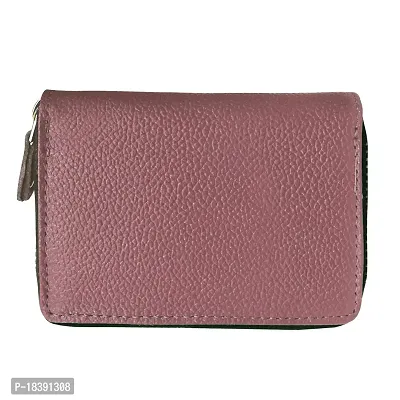 ABYS Genuine Leather RFID Protected Pink Card Holder Wallet with Zipper Closure for Men  Women