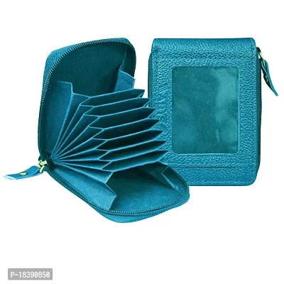 ABYS Genuine Leather RFID Protected Unisex Card Holder with Zip Closure (Sky Blue)