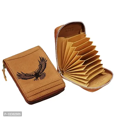 ABYS Genuine Leather Card Wallet||Card Case||ATM Card Holder for Men  Women (Tan-Eagle)-thumb0