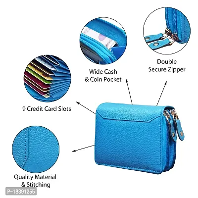 ABYS Genuine Leather Unisex Sky Blue Card/Cash Holder Wallet with Dual Zipper-thumb3