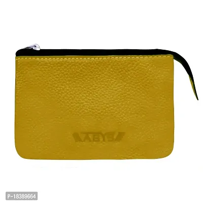 ABYS Genuine Leather Unisex Yellow Mini Zipper Pouch-thumb0