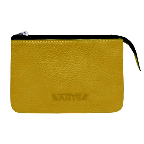 ABYS Genuine Leather Unisex Yellow Mini Zipper Pouch