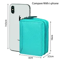 ABYS Genuine Leather Teal Card Cum Cash Holder Wallet with Double Zipper for Men  Women-thumb1
