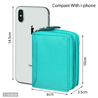 ABYS Genuine Leather Teal Card Cum Cash Holder Wallet with Double Zipper for Men  Women-thumb2