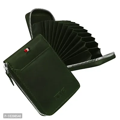 ABYS Genuine Leather Green Card Holder with Metallic Zip Closure (GCH01POL)