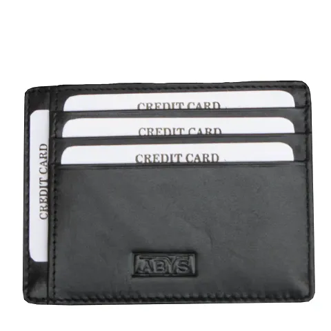 ABYS Genuine Leather Card Case||Money Clip||Card Holder||Credit Card Holder||Business Card Holder for Men  Women(Black)