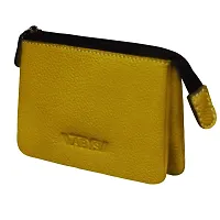ABYS Genuine Leather Unisex Yellow Mini Zipper Pouch-thumb1