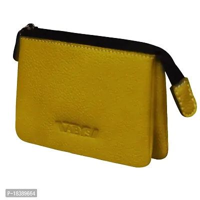 ABYS Genuine Leather Unisex Yellow Mini Zipper Pouch-thumb2