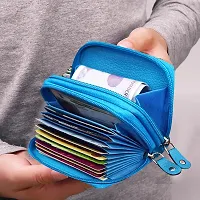 ABYS Genuine Leather Sky Blue Card Cum Cash Holder Wallet with Double Zipper for Men  Women-thumb4