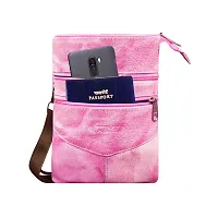 ABYS Genuine Leather White  Pink Shoulder Bag||Passport Holder||Sling Bag||Neck Pouch for Men  Women-thumb1