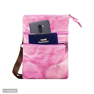 ABYS Genuine Leather White  Pink Shoulder Bag||Passport Holder||Sling Bag||Neck Pouch for Men  Women-thumb2